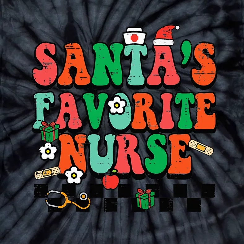 Santa's Favorite Nurse Retro Xmas Christmas Tie-Dye T-Shirt