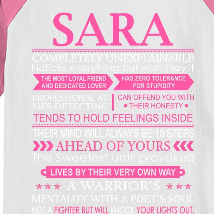 Sara First Name Meaningful Gift Funny Sara Gift Kids Colorblock Raglan Jersey