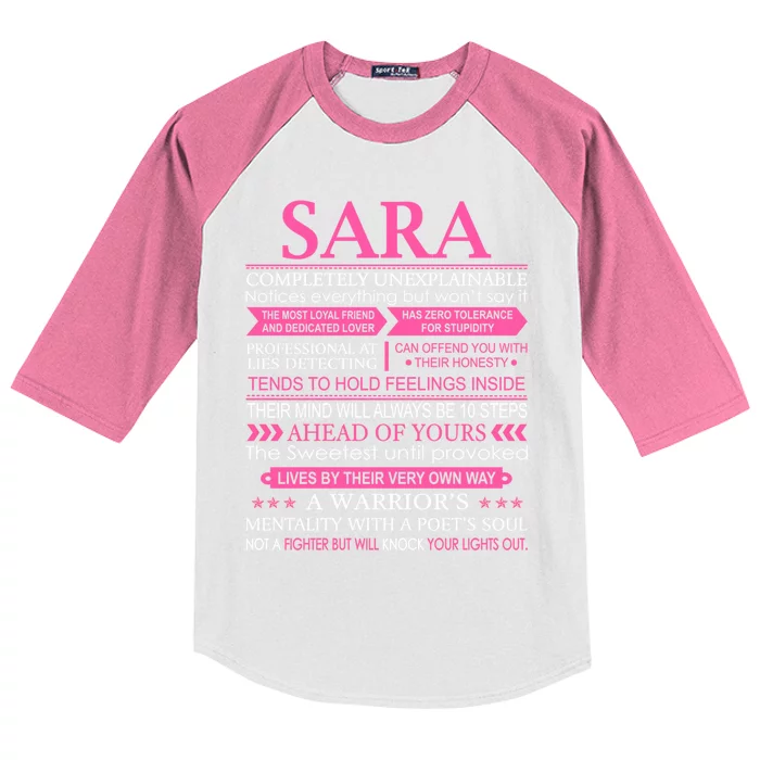 Sara First Name Meaningful Gift Funny Sara Gift Kids Colorblock Raglan Jersey