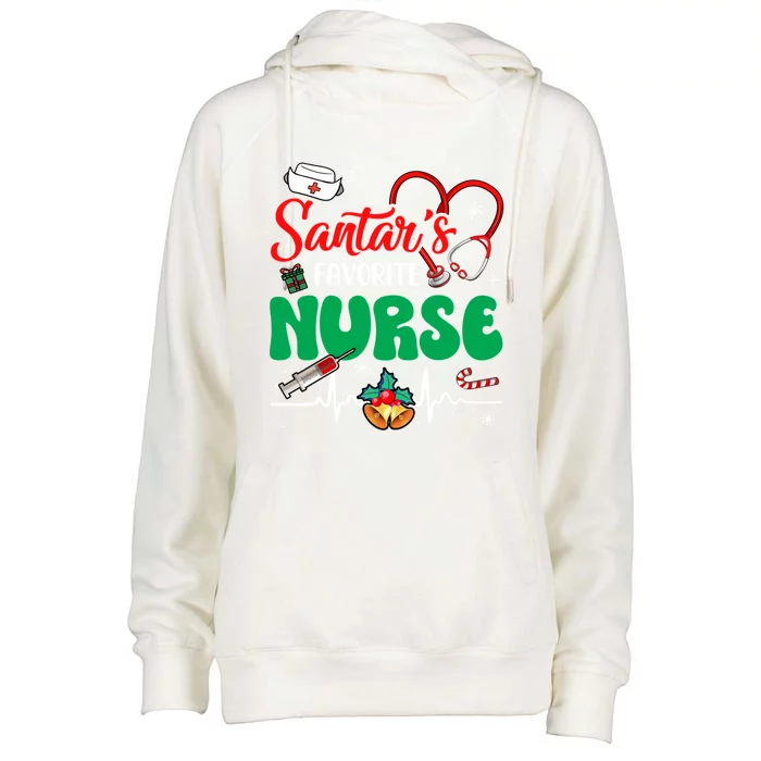 Santas Favorite Nurse Christmas Xmas Nursing Gift Womens Funnel Neck Pullover Hood