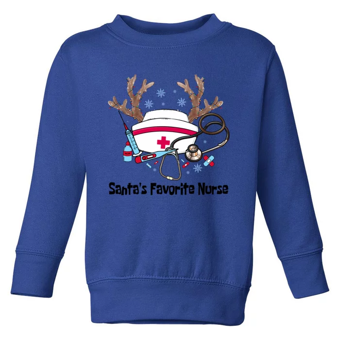 SantaS Favorite Nurse Life Christmas Reindeer Xmas Scrub Gift Toddler Sweatshirt