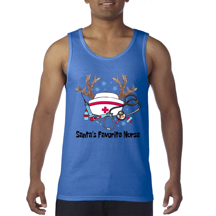 SantaS Favorite Nurse Life Christmas Reindeer Xmas Scrub Gift Tank Top