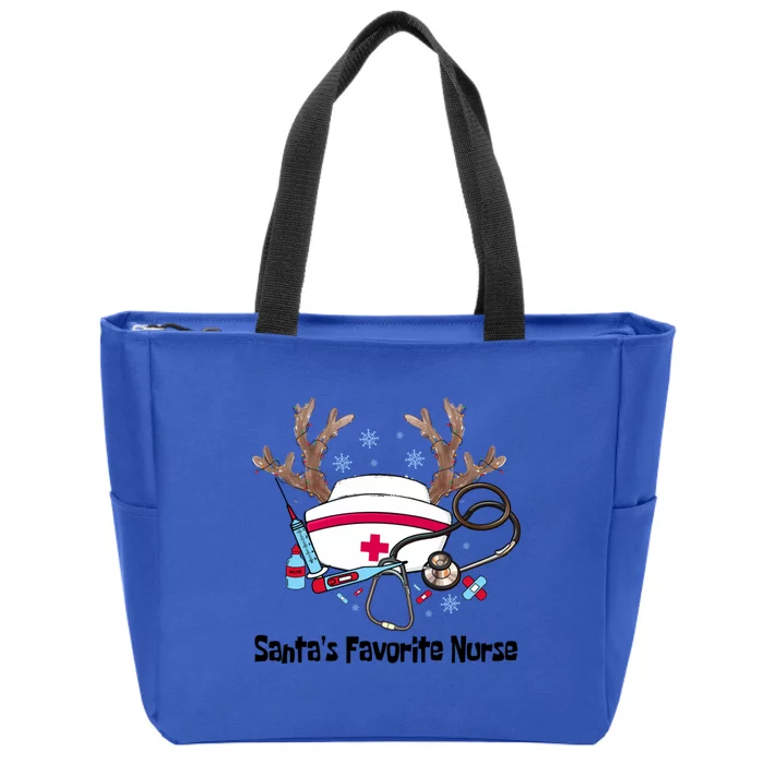 SantaS Favorite Nurse Life Christmas Reindeer Xmas Scrub Gift Zip Tote Bag