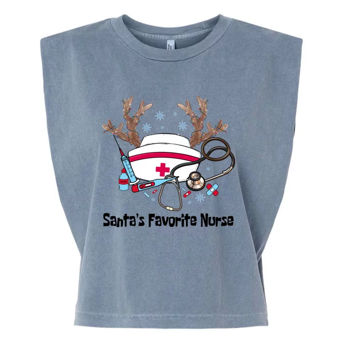 SantaS Favorite Nurse Life Christmas Reindeer Xmas Scrub Gift Garment-Dyed Women's Muscle Tee