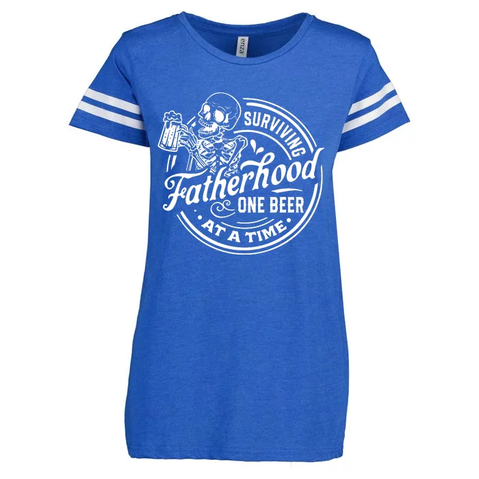 Surviving Fatherhood One Beer At A Time Fathers Day Funny Dad Be Enza Ladies Jersey Football T-Shirt