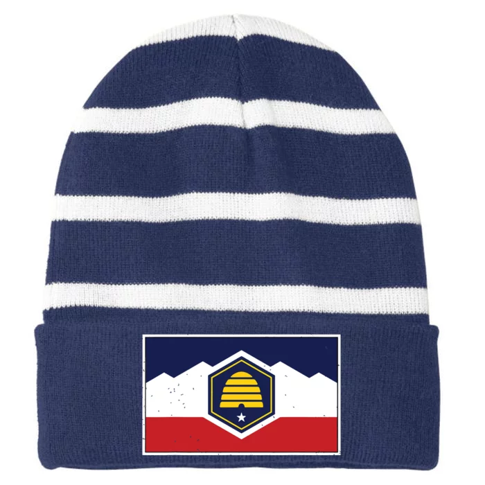 State Flag Of Utah New 2024 Beehive Banner Striped Beanie with Solid Band