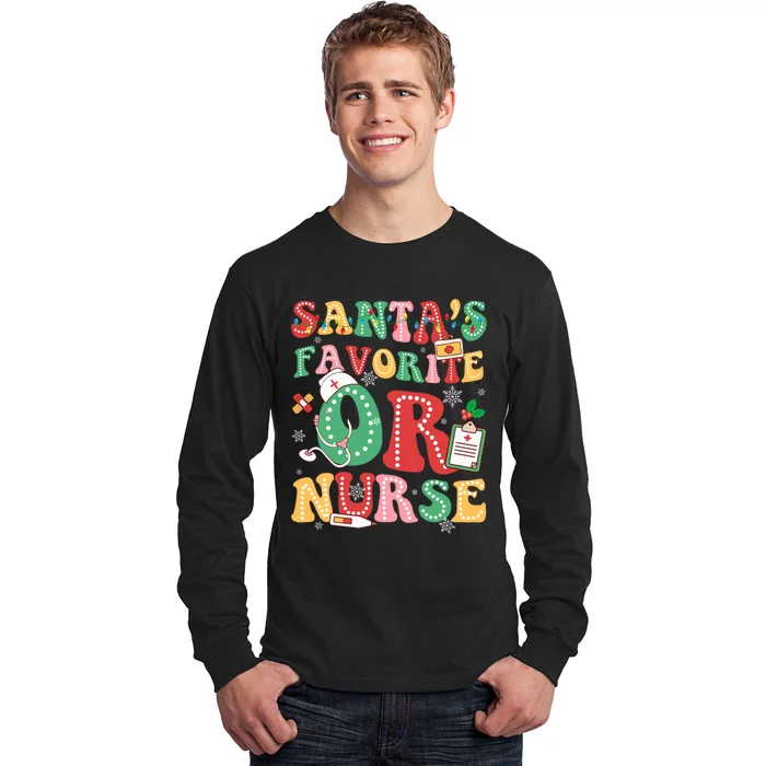 SantaS Favorite Or Nurse Xmas Light Santa Hat Christmas Long Sleeve Shirt