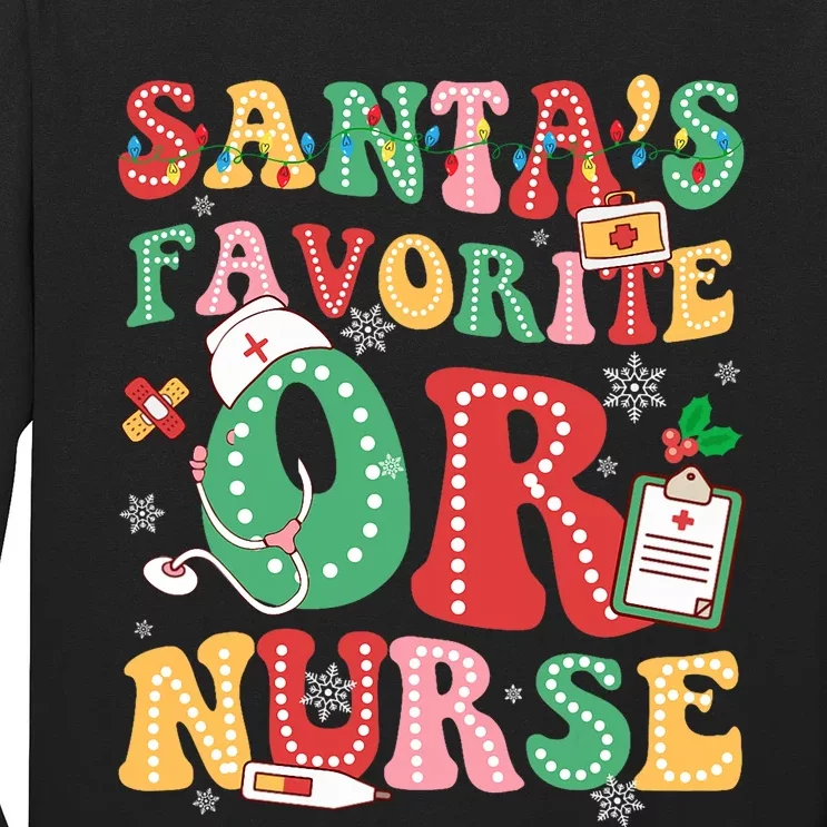 SantaS Favorite Or Nurse Xmas Light Santa Hat Christmas Long Sleeve Shirt