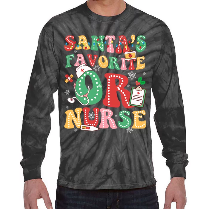 SantaS Favorite Or Nurse Xmas Light Santa Hat Christmas Tie-Dye Long Sleeve Shirt