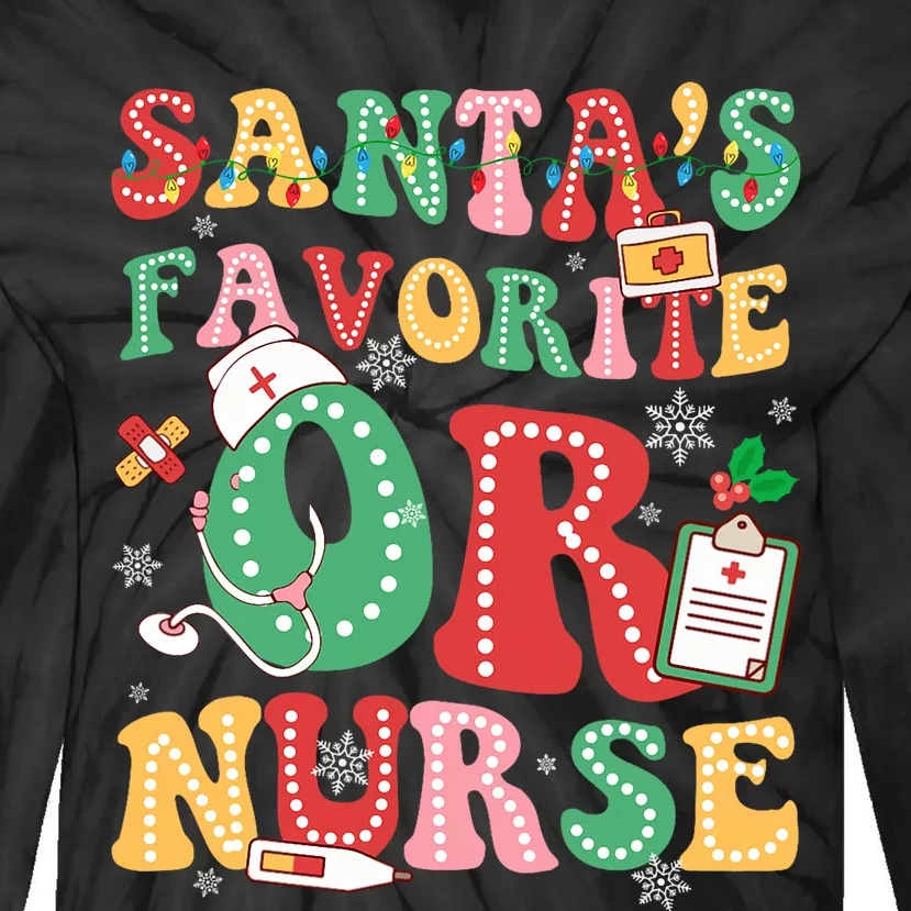 SantaS Favorite Or Nurse Xmas Light Santa Hat Christmas Tie-Dye Long Sleeve Shirt