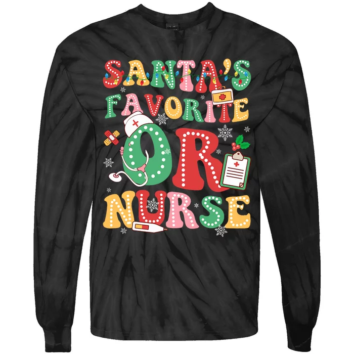 SantaS Favorite Or Nurse Xmas Light Santa Hat Christmas Tie-Dye Long Sleeve Shirt