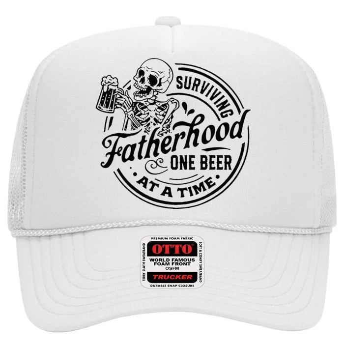 Surviving Fatherhood One Beer At A Time High Crown Mesh Trucker Hat