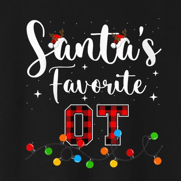 Santa's Favorite OT Christmas Lights Buffalo Plaid Red Women's Crop Top Tee