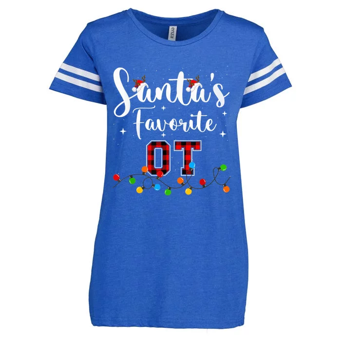 Santa's Favorite OT Christmas Lights Buffalo Plaid Red Enza Ladies Jersey Football T-Shirt