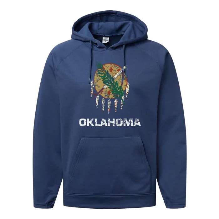 State Flag Of Oklahoma Tulsa Norman Oklahoma City Performance Fleece Hoodie