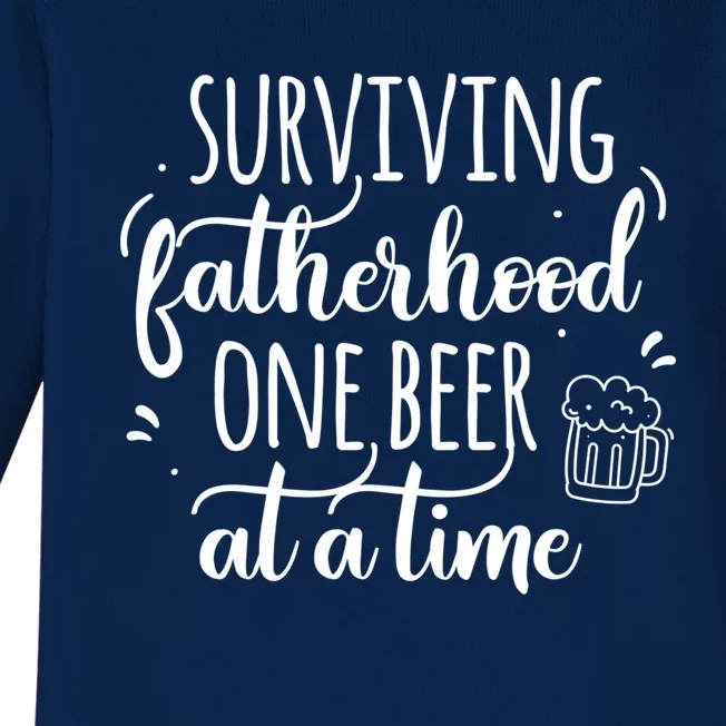 Surviving Fatherhood One Beer At A Time Funny Dad Joke Quote Great Gift Baby Long Sleeve Bodysuit