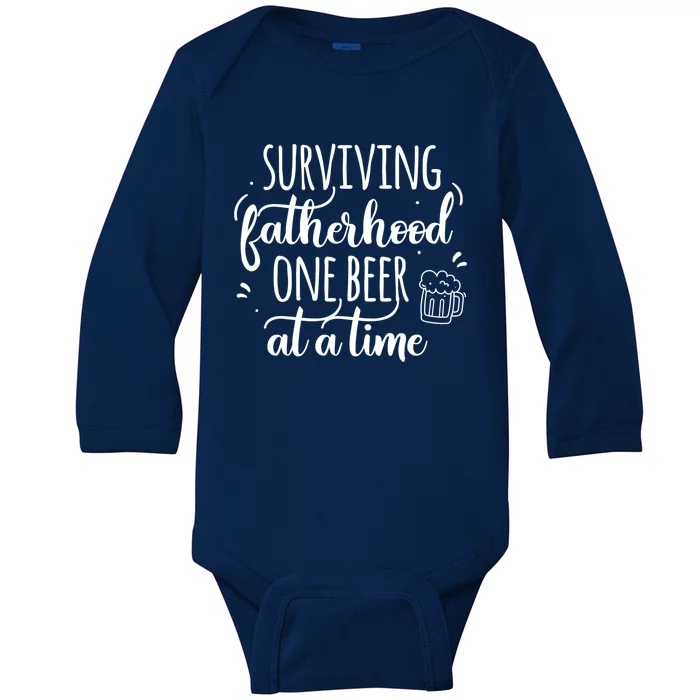 Surviving Fatherhood One Beer At A Time Funny Dad Joke Quote Great Gift Baby Long Sleeve Bodysuit