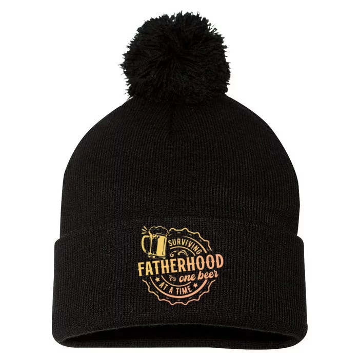 Surviving Fatherhood One Beer At A Time Pom Pom 12in Knit Beanie