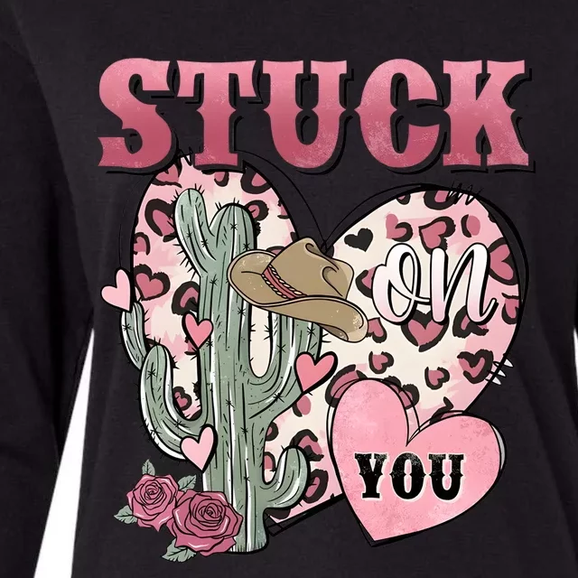 Stuck Funny On You Western Valentines Day Retro Cactus Womens Cotton Relaxed Long Sleeve T-Shirt