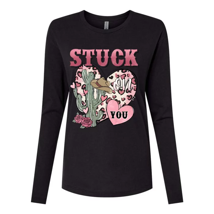 Stuck Funny On You Western Valentines Day Retro Cactus Womens Cotton Relaxed Long Sleeve T-Shirt