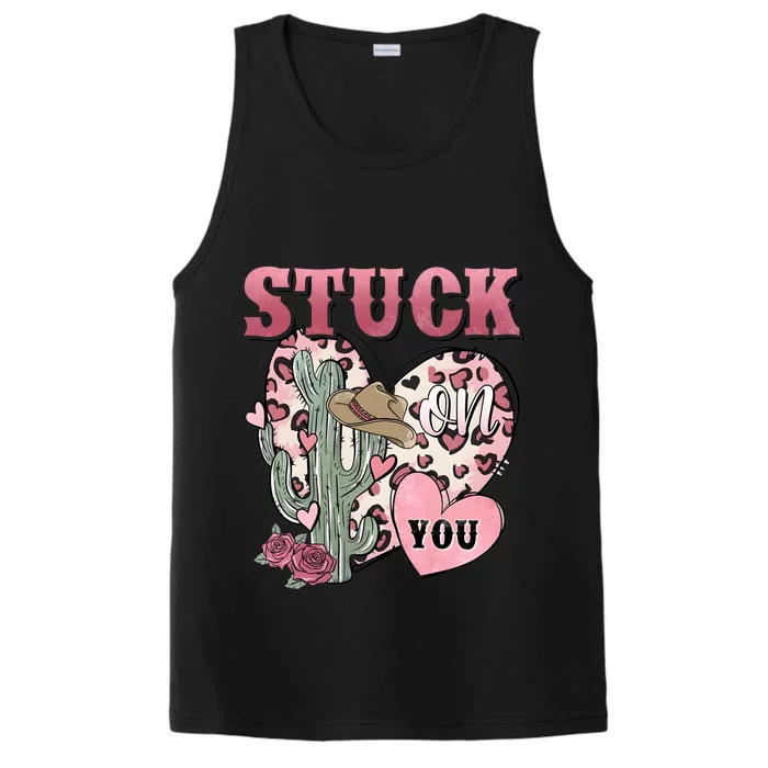 Stuck Funny On You Western Valentines Day Retro Cactus Performance Tank