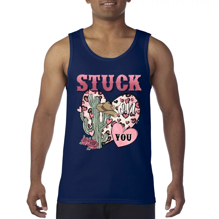 Stuck Funny On You Western Valentines Day Retro Cactus Tank Top