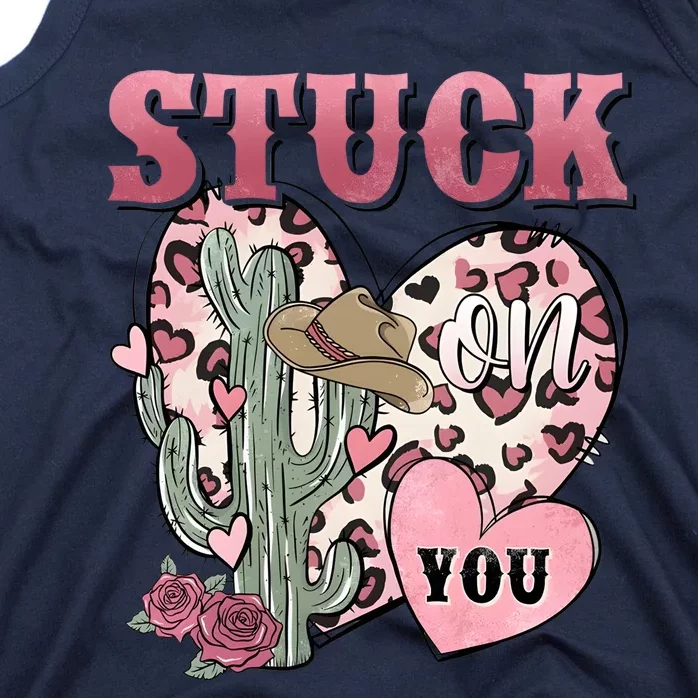 Stuck Funny On You Western Valentines Day Retro Cactus Tank Top