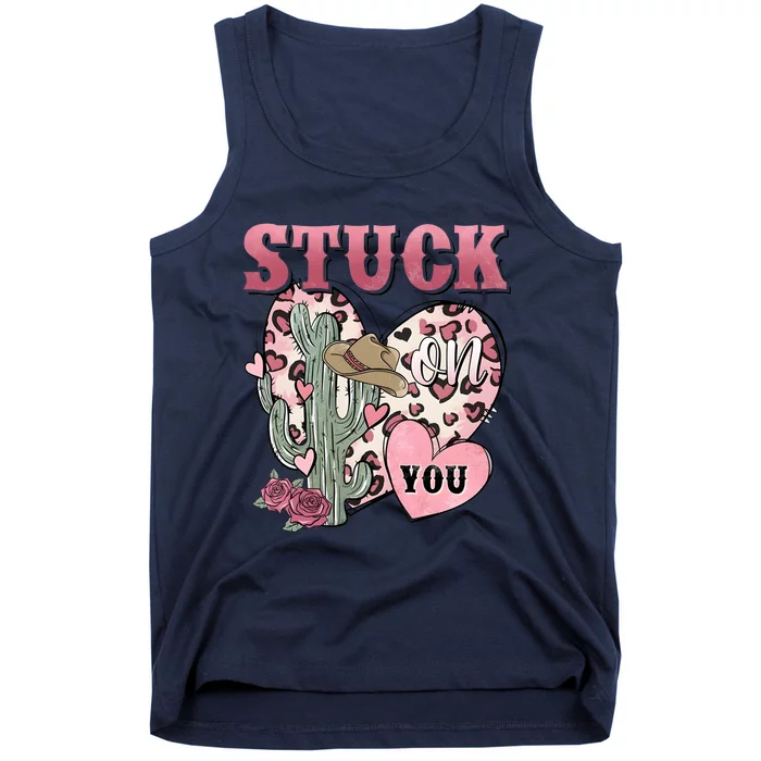 Stuck Funny On You Western Valentines Day Retro Cactus Tank Top