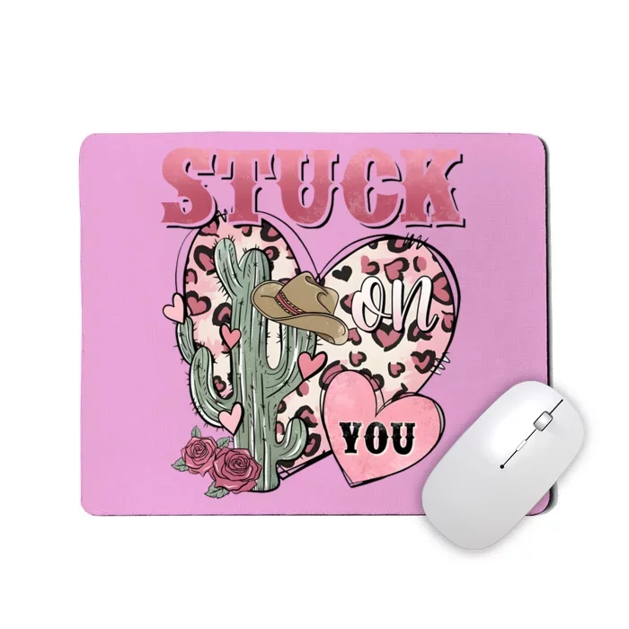 Stuck Funny On You Western Valentines Day Retro Cactus Mousepad