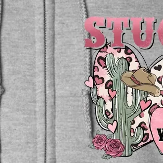 Stuck Funny On You Western Valentines Day Retro Cactus Full Zip Hoodie