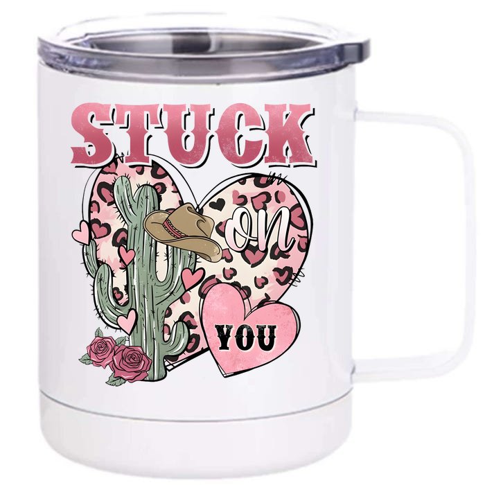 Stuck Funny On You Western Valentines Day Retro Cactus Front & Back 12oz Stainless Steel Tumbler Cup