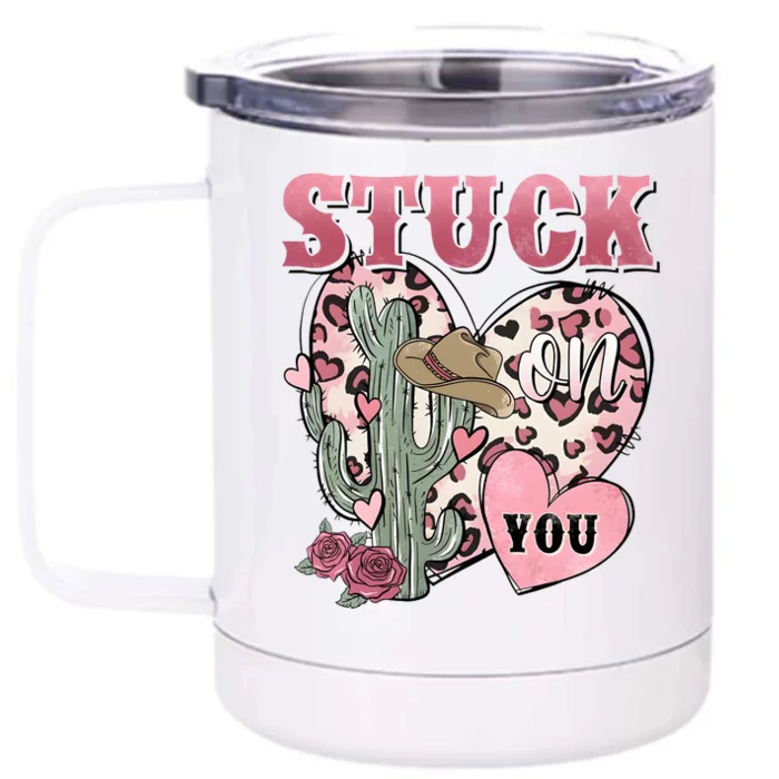 Stuck Funny On You Western Valentines Day Retro Cactus Front & Back 12oz Stainless Steel Tumbler Cup