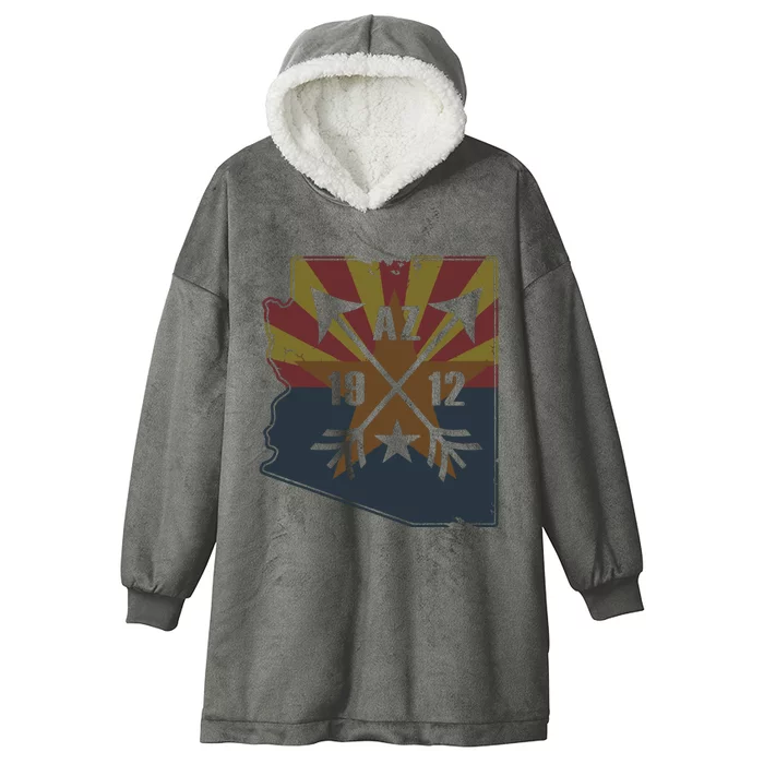 State Flag Of Arizona Map Retro Fade Hooded Wearable Blanket