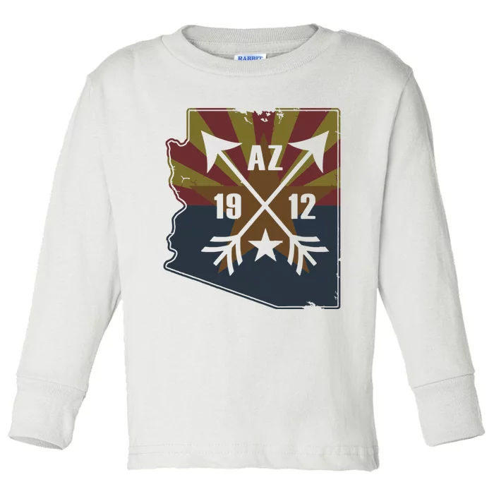 State Flag Of Arizona Map Retro Fade Toddler Long Sleeve Shirt