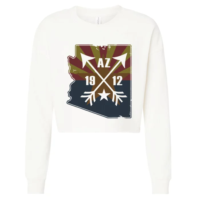 State Flag Of Arizona Map Retro Fade Cropped Pullover Crew