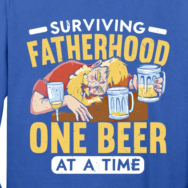 Surviving Fatherhood One Beer At A Time Alcoholic Daddy Gift Tall Long Sleeve T-Shirt