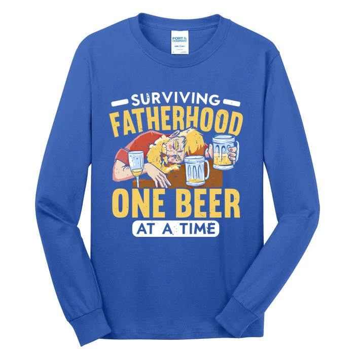 Surviving Fatherhood One Beer At A Time Alcoholic Daddy Gift Tall Long Sleeve T-Shirt