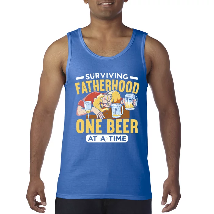 Surviving Fatherhood One Beer At A Time Alcoholic Daddy Gift Tank Top