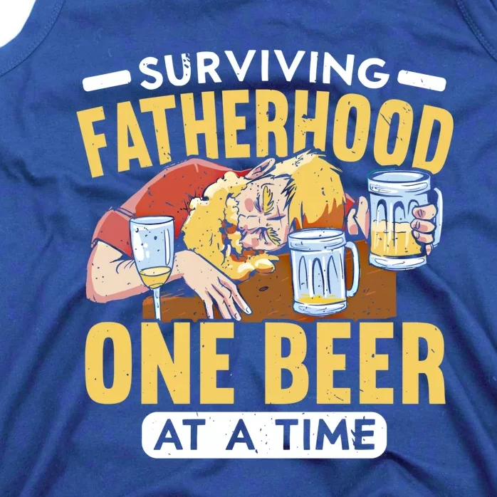 Surviving Fatherhood One Beer At A Time Alcoholic Daddy Gift Tank Top