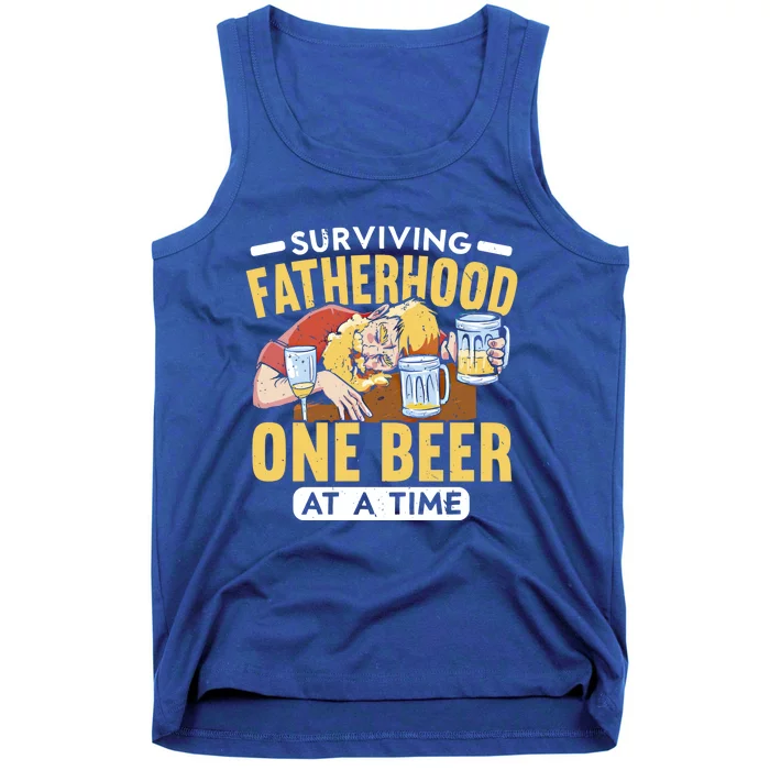 Surviving Fatherhood One Beer At A Time Alcoholic Daddy Gift Tank Top