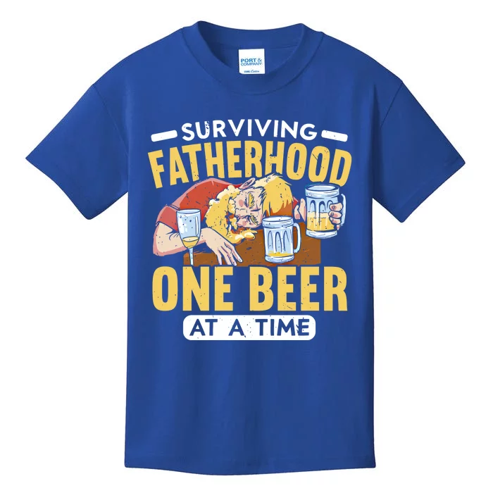 Surviving Fatherhood One Beer At A Time Alcoholic Daddy Gift Kids T-Shirt