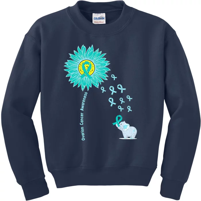 Support For Ovarian Cancer Awareness Teal Ribbon Product Kids Sweatshirt