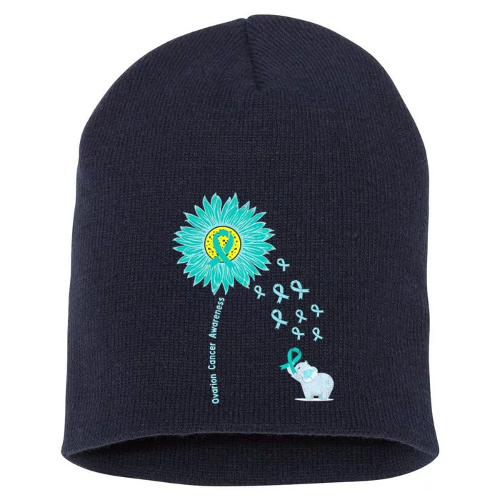 Support For Ovarian Cancer Awareness Teal Ribbon Product Short Acrylic Beanie