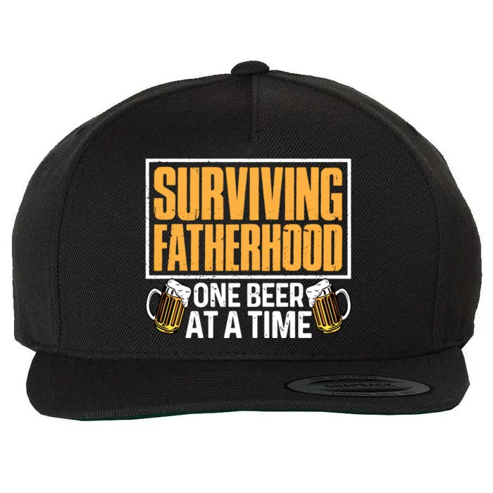 Surviving Fatherhood One Beer At A Time Funny Ing Cool Gift Wool Snapback Cap