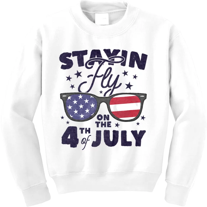 Staying Fly On The 4th Of July Sunglasses Patriotic Kids Sweatshirt