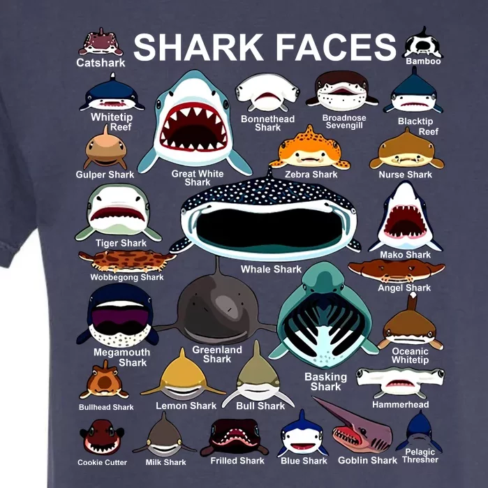 Shark Faces Of All Kinds Garment-Dyed Heavyweight T-Shirt