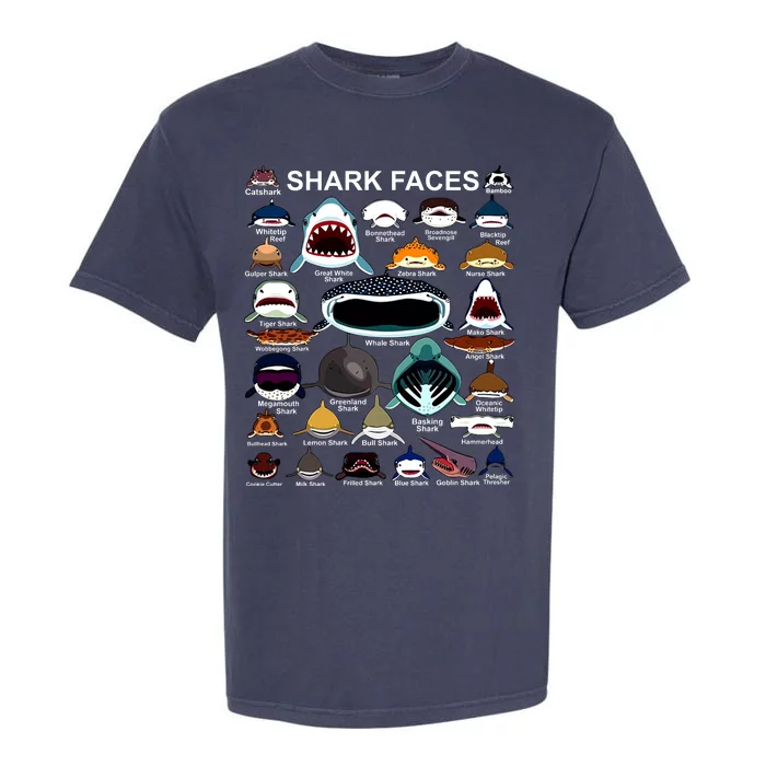 Shark Faces Of All Kinds Garment-Dyed Heavyweight T-Shirt