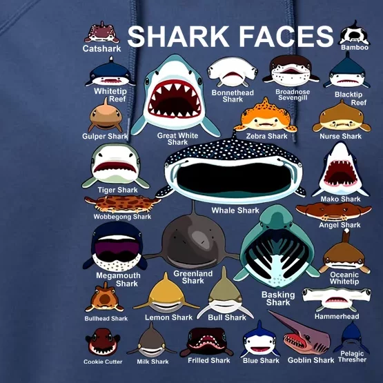 Shark Faces Of All Kinds Performance Fleece Hoodie