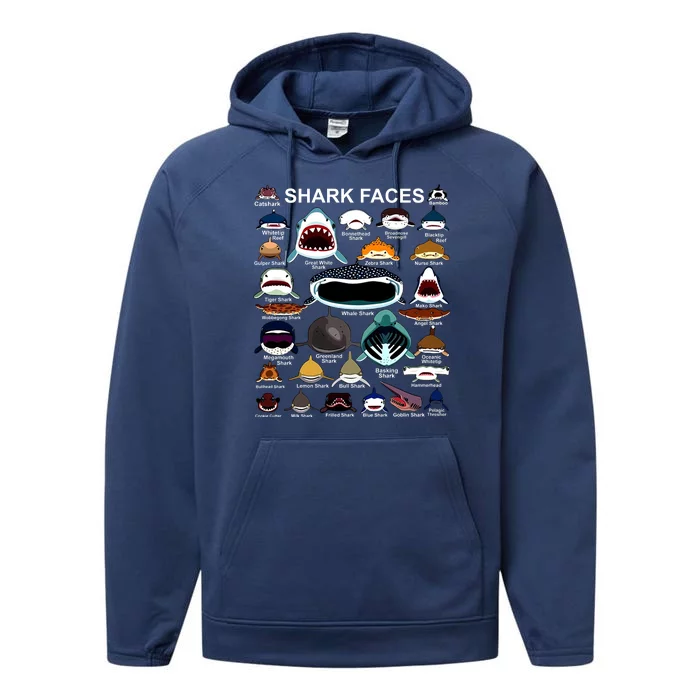 Shark Faces Of All Kinds Performance Fleece Hoodie