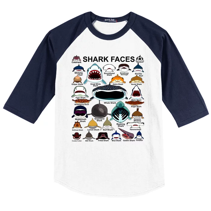 Shark Faces Of All Kinds Baseball Sleeve Shirt